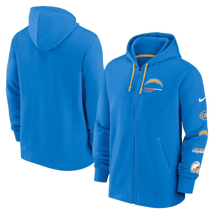 Men Los Angeles Chargers nike powder blue surrey full zip hoodie->los angeles chargers->NFL Jersey